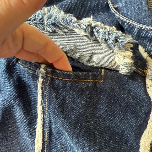 Lady J Cool Denim Jacket Y2K Urban Wear XL Patchwork Frayed Edges & Hem 2/$15 - Picture 11 of 15